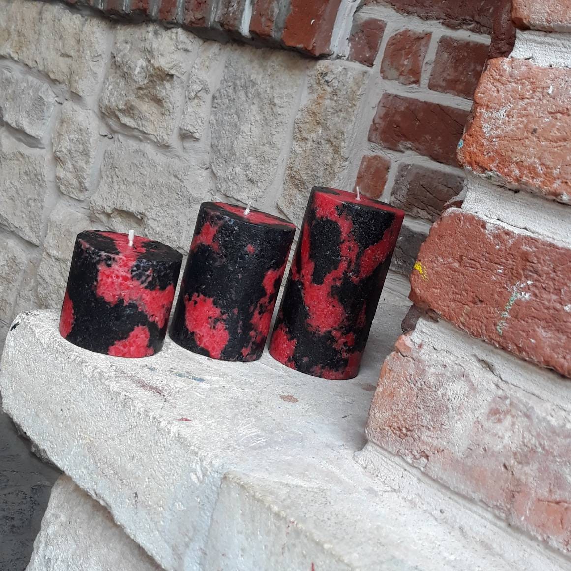 Halloween or home decBlack And Red Pillar Candles - Decorative candles for wedding,or. Unusual red and black gift. Choose the size.