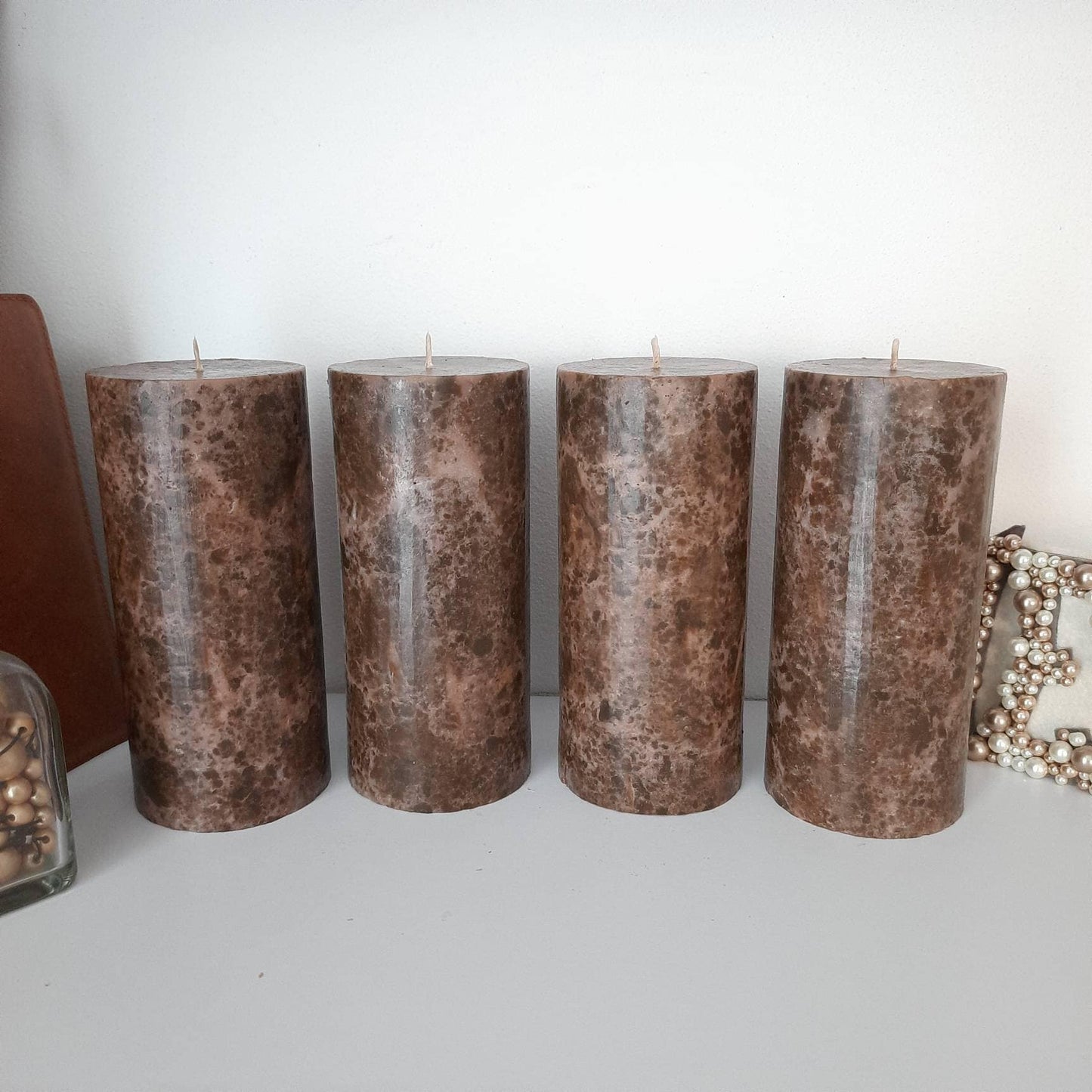 Dark Brown pillar candles. Decorative candles. Designer candles for brown centerpieces.