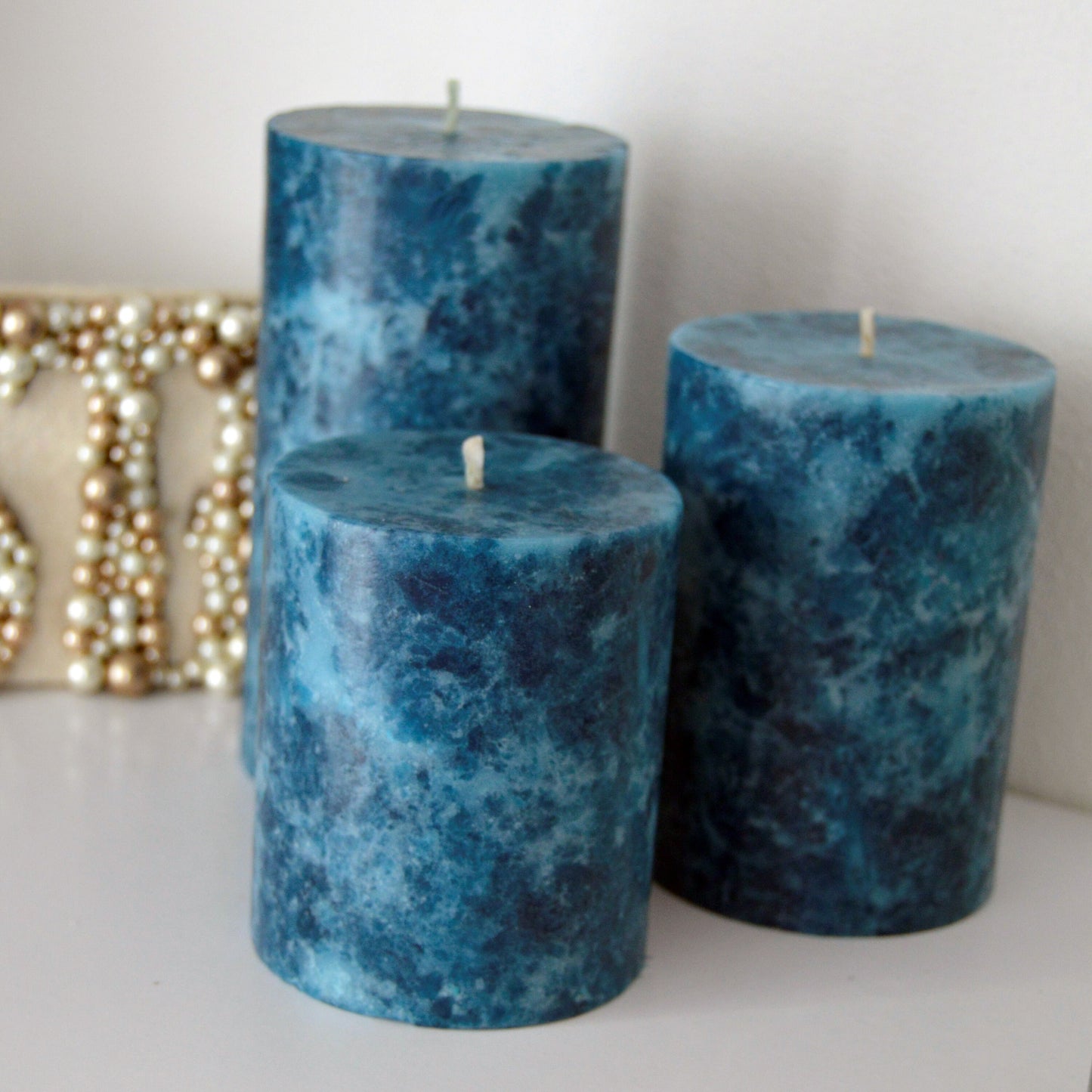 Navy blue pillar candles Unique midnight blue candles for decor and candle gift.