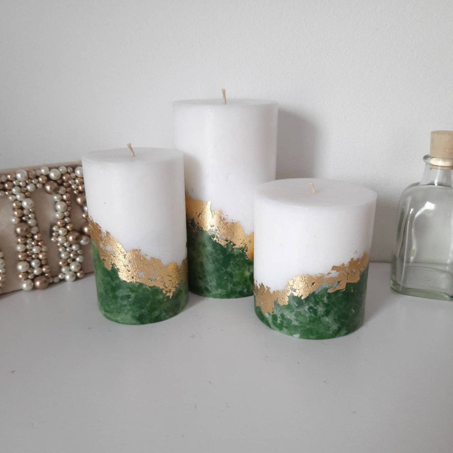 Emerald green pillar candles. Decorative candles for emerald green decor or Christmas gift. Unscented candles. Choose a size