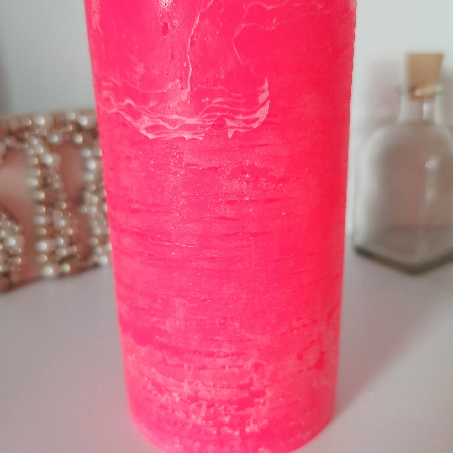 Hot Pink candle. Pink decorative candles. Pink pillar candles. Neon pink home decor. Rustic candles. Unscented candles. Choose the size.