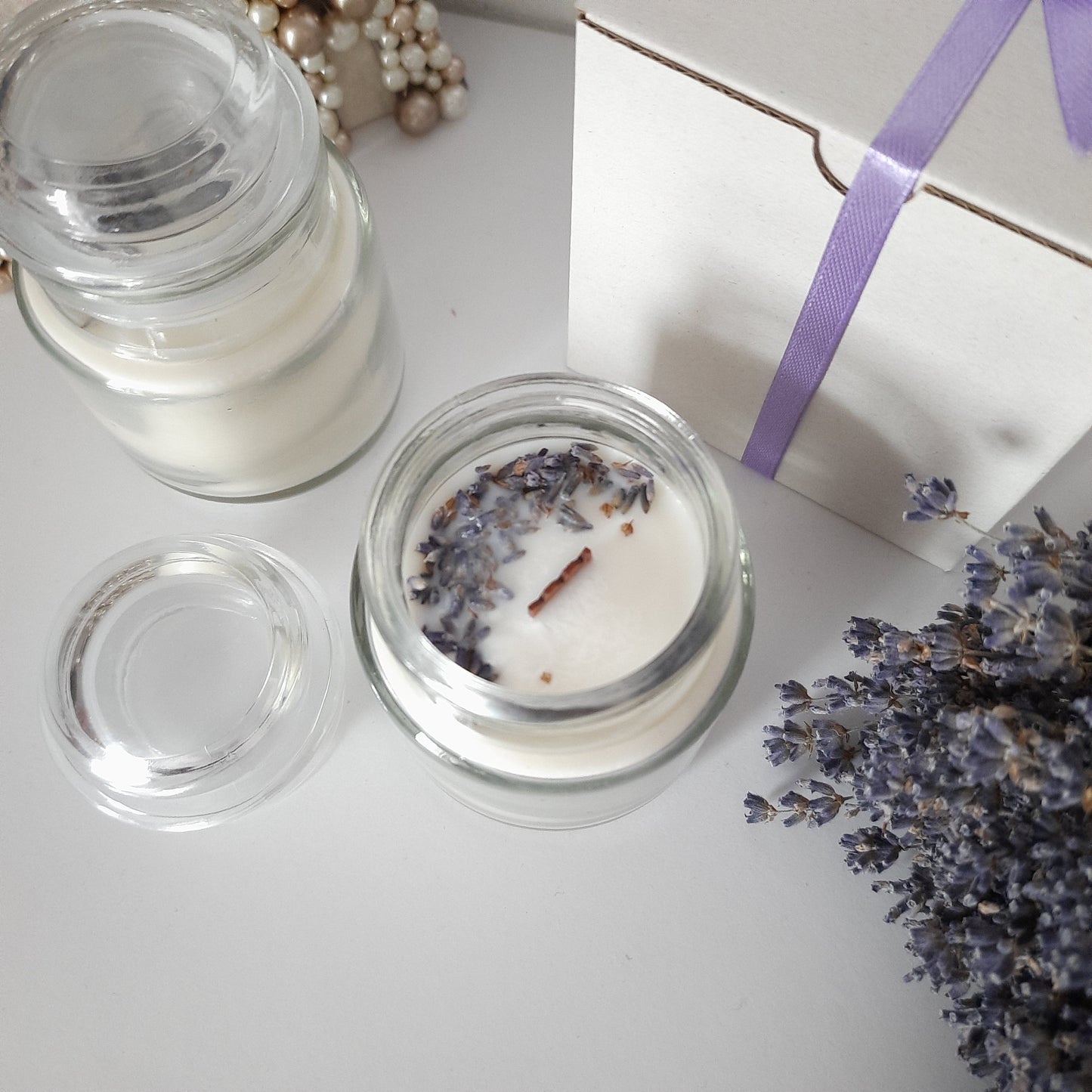 Lavender candle, soy wax candle, candles in jar. Scented jar candle with lavender essential oil. Candle gift
