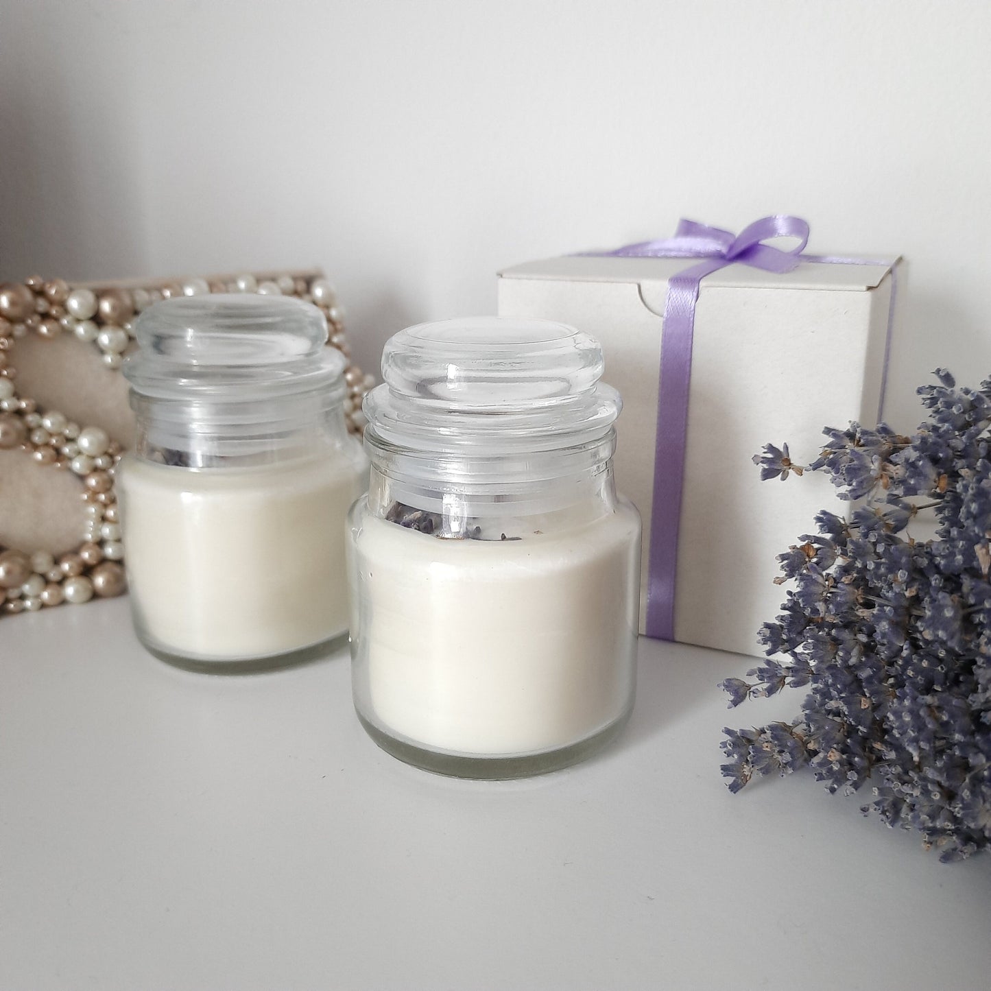 Lavender candle, soy wax candle, candles in jar. Scented jar candle with lavender essential oil. Candle gift