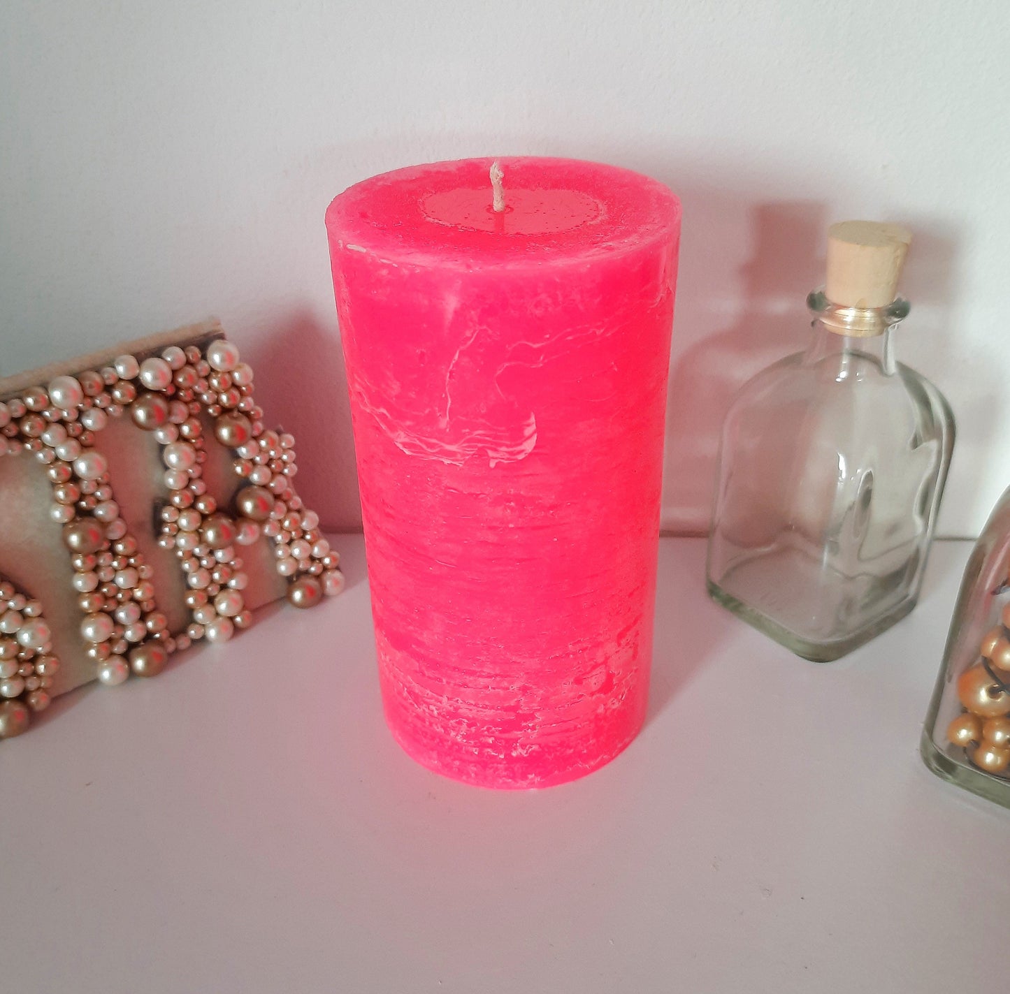 Hot Pink candle. Pink decorative candles. Pink pillar candles. Neon pink home decor. Rustic candles. Unscented candles. Choose the size.