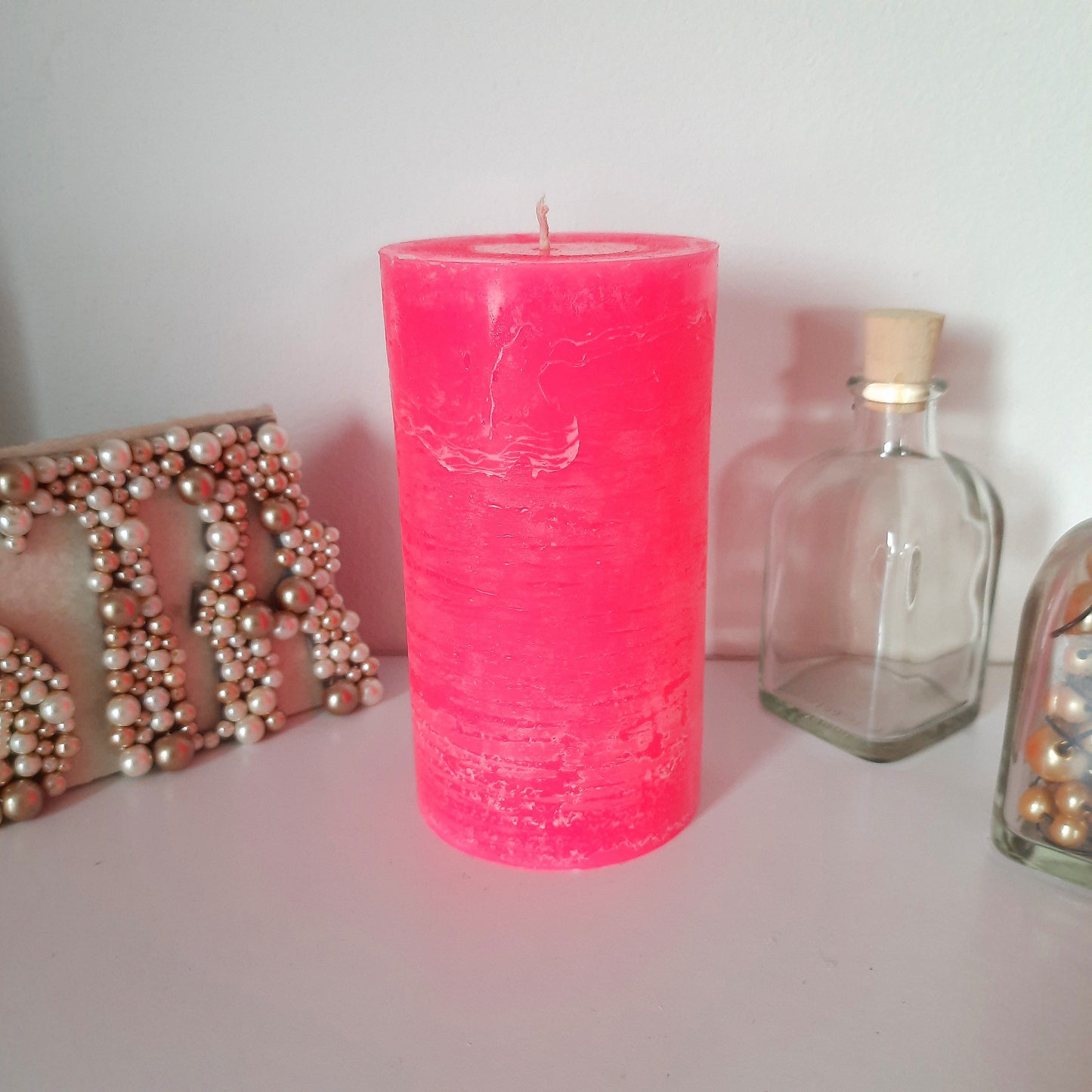 Hot Pink candle. Pink decorative candles. Pink pillar candles. Neon pink home decor. Rustic candles. Unscented candles. Choose the size.