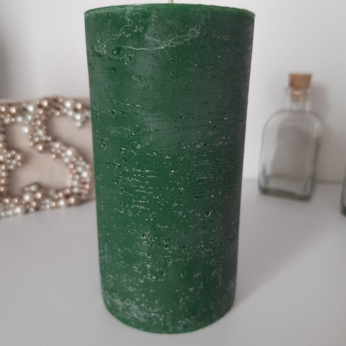 Emerald green Pillar Candle - Decorative candles - Emerald green - Unscented candle Rustic Textured - Choose Size