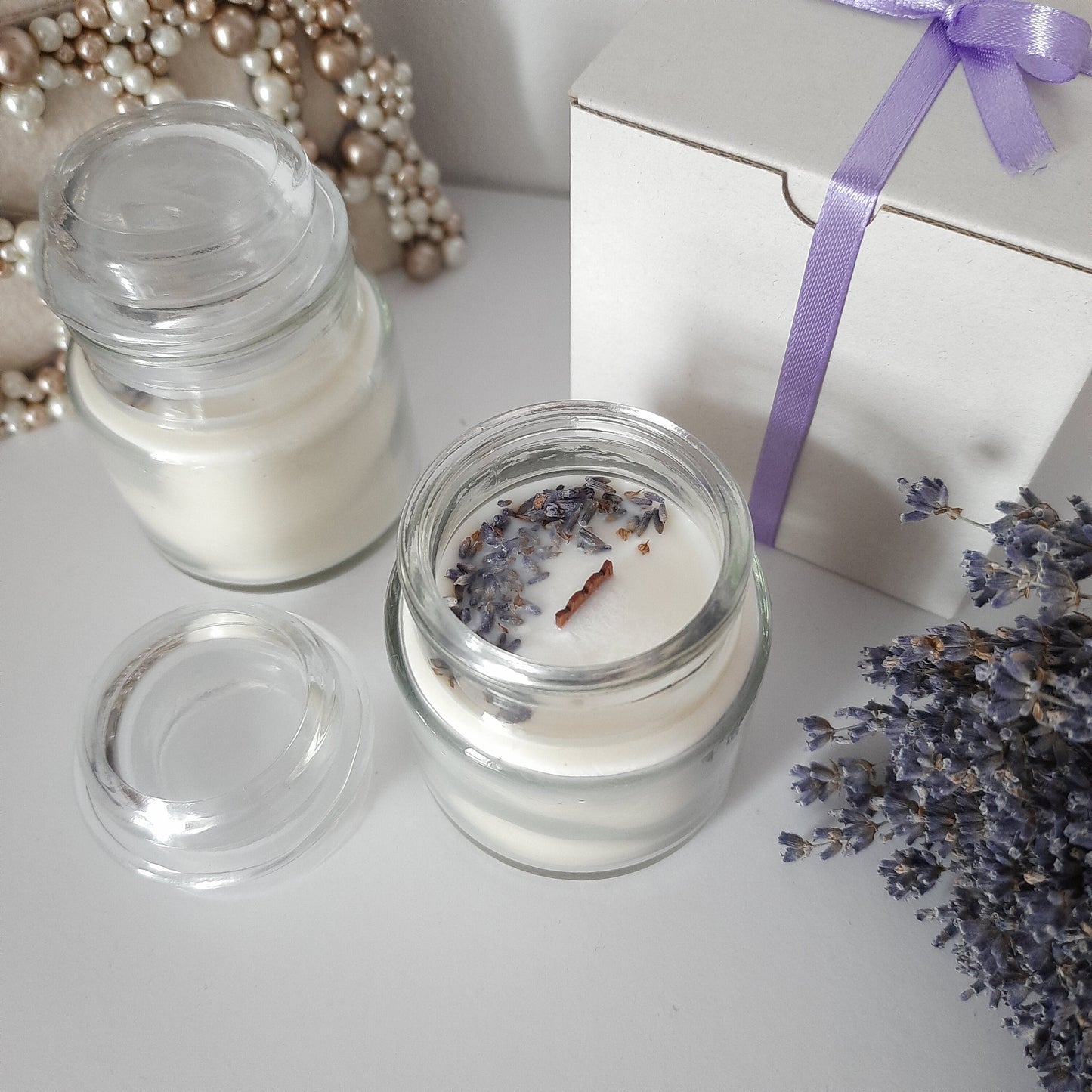 Lavender candle, soy wax candle, candles in jar. Scented jar candle with lavender essential oil. Candle gift