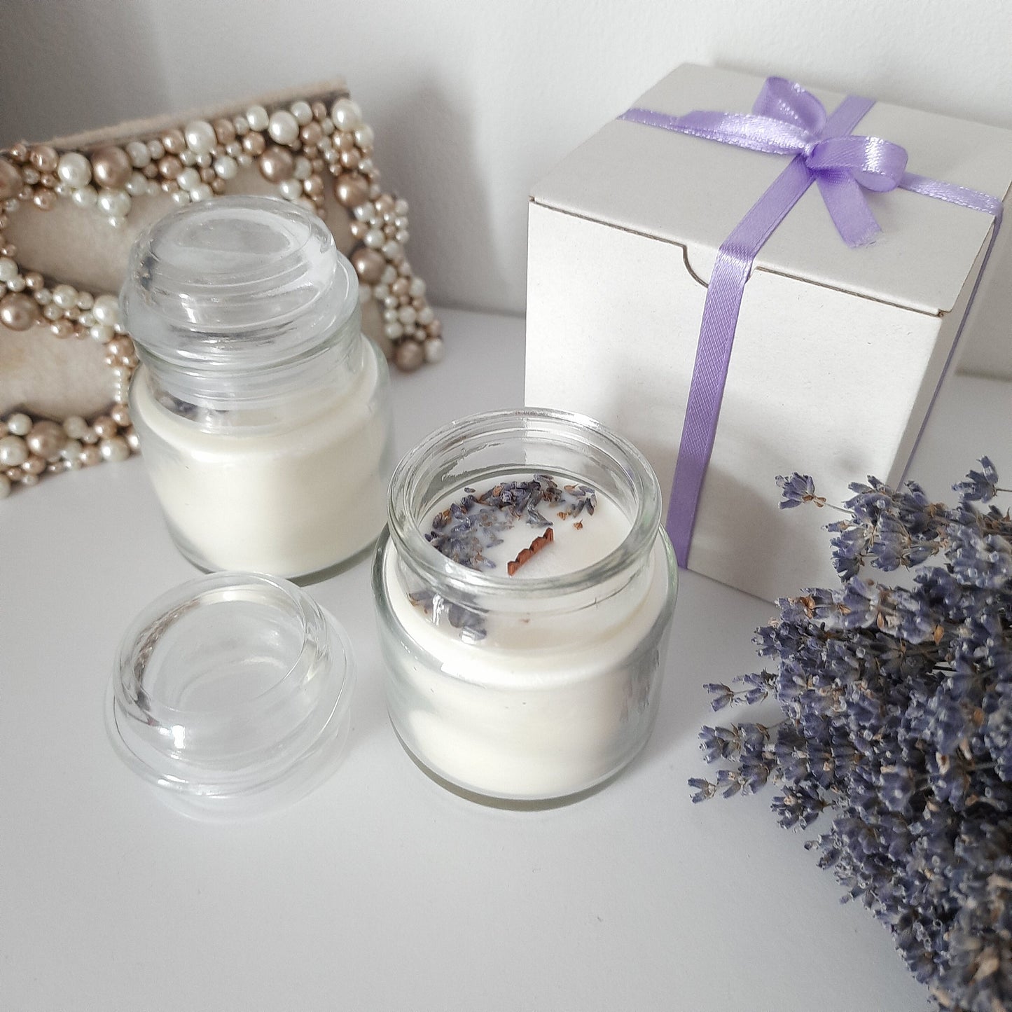 Lavender candle, soy wax candle, candles in jar. Scented jar candle with lavender essential oil. Candle gift