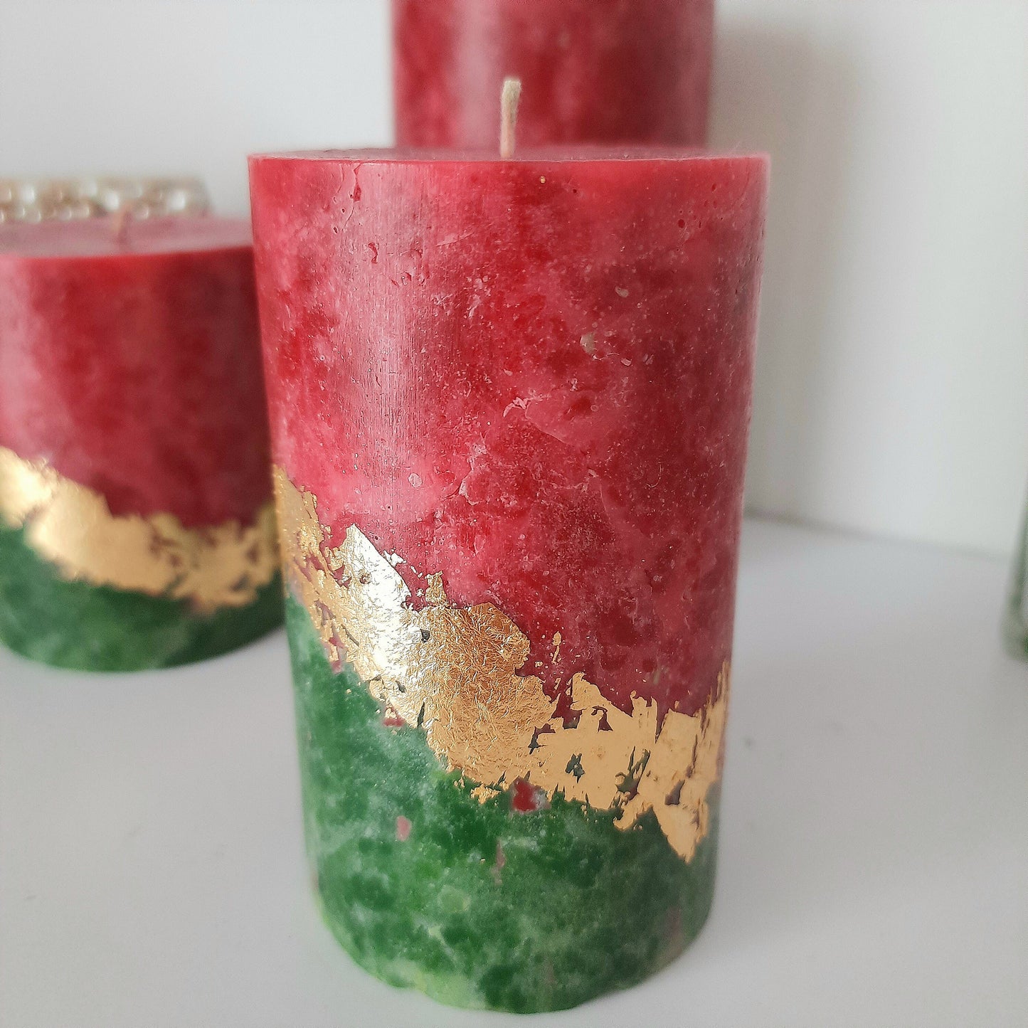 Christmas pillar candles. Christmas candle gift. Festive candles. Green red candles. Holiday candles for hygge christmas. Choose the size