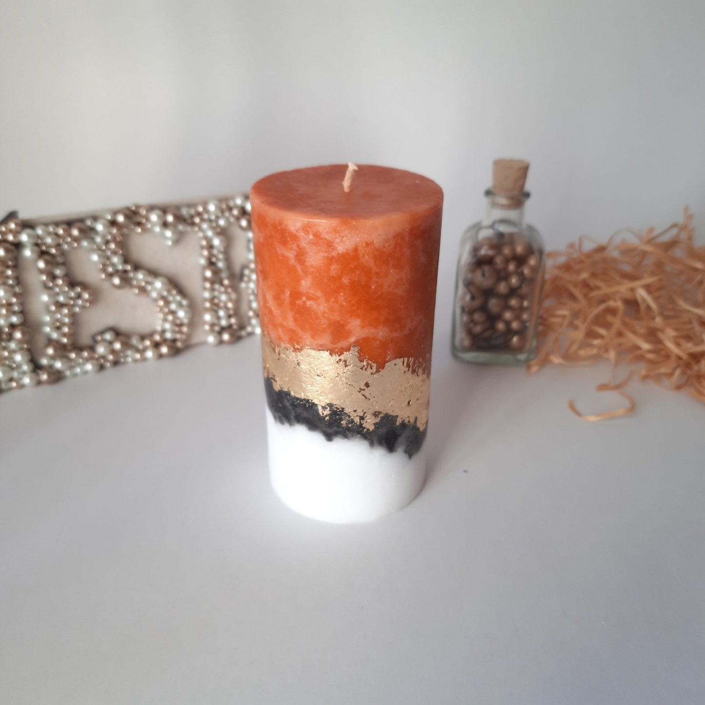 Orange gold pillar candles. Fall candles. Decorative candles for fall centerpiece. Unscented candles. Choose the size.