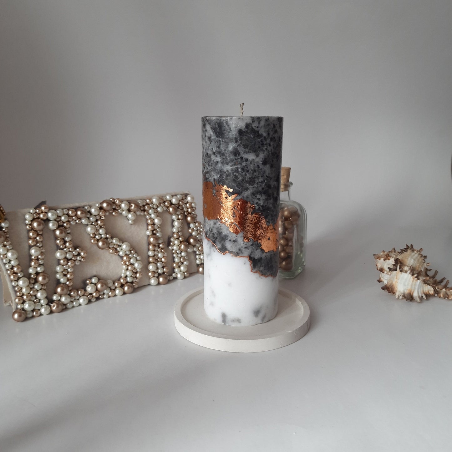 Black Copper Pillar Candles. Decorative candles for Black Rose Gold decor or candle gift. Unscented candles. Choose a size