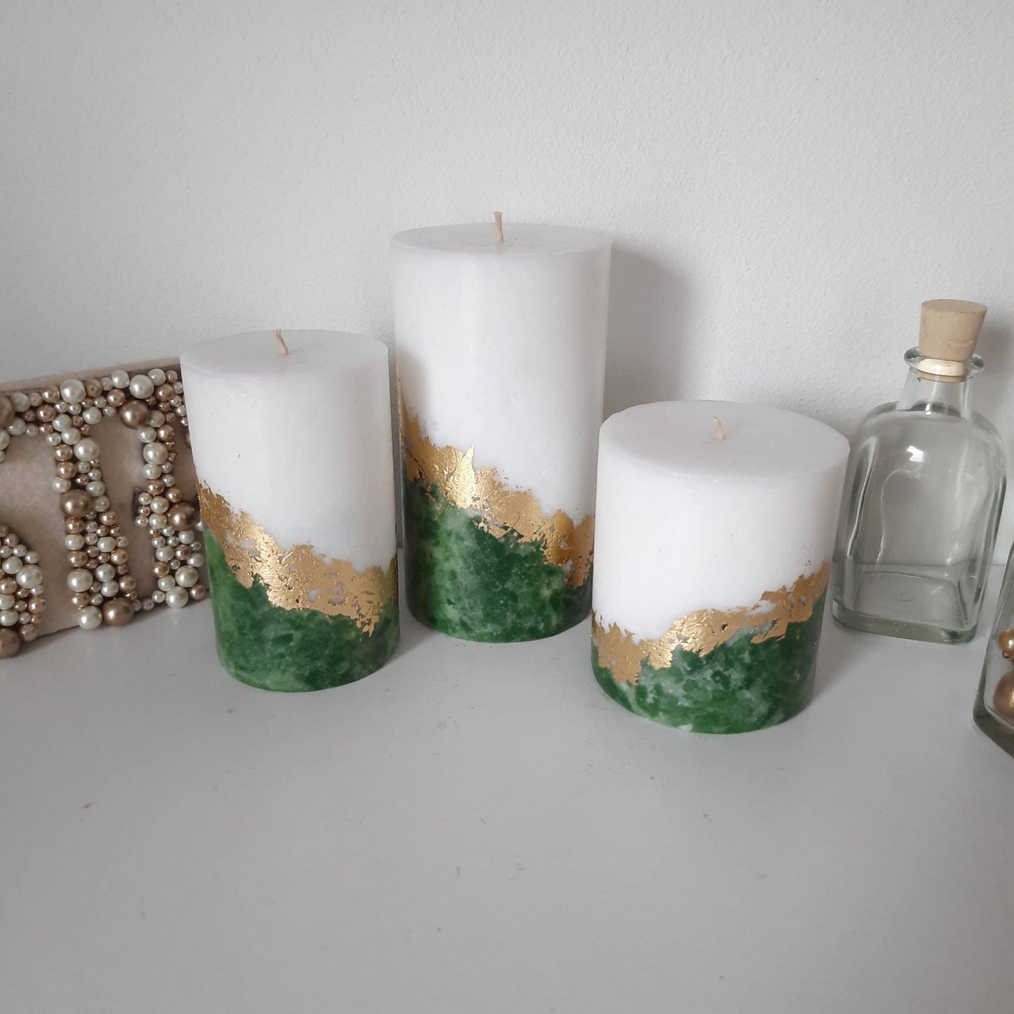 Set of 3 emerald green pillar candles. Decorative candles for emerald green decor or Christmas gift. Unscented candles.