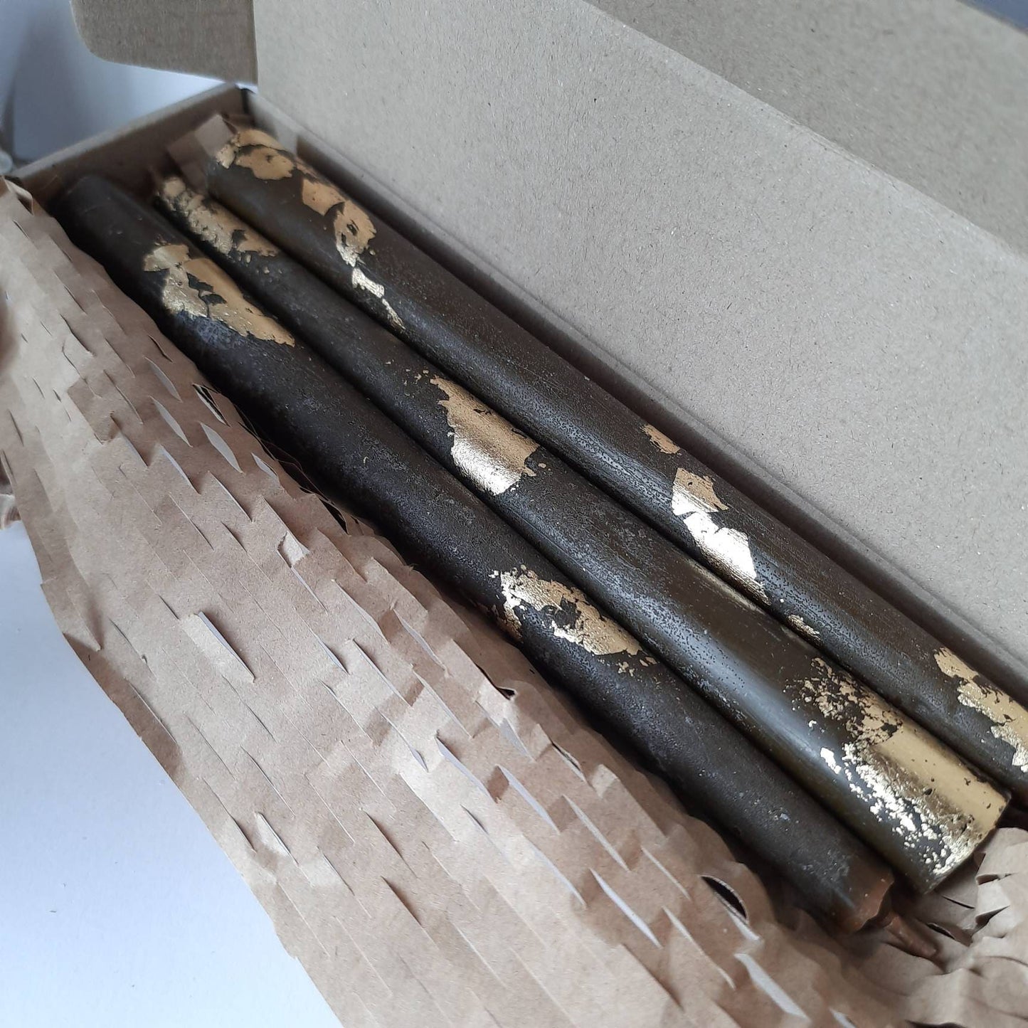 Brown taper candles. Set o 6 decorative candles sticks. 8 1/2" or 11" Dinner candles