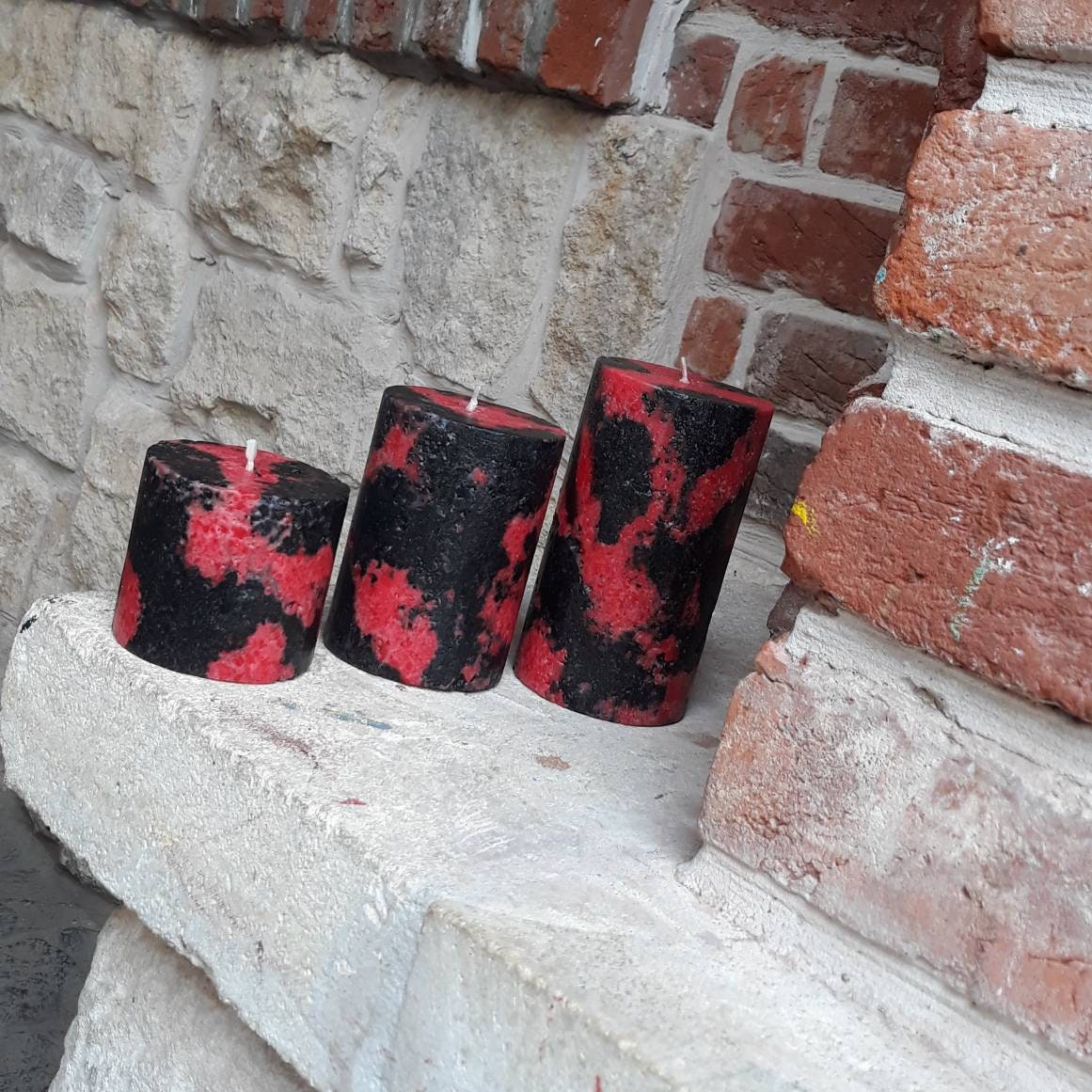 Black And Red Pillar Candles. Decorative candles. Halloween Candles. Goth Vampire Decor. Goth candles. Choose the size.