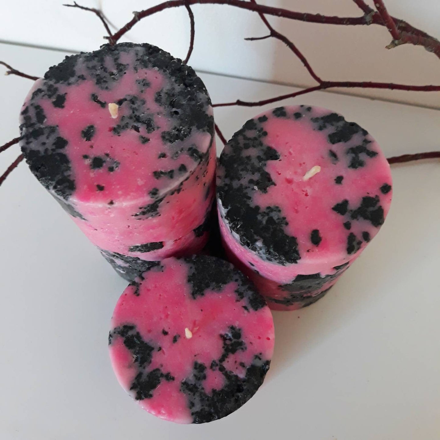 Pink and Black Pillar Candle. Pink Table Centerpiece. Pink Room Accessory. Pink Pank Gift Decore.