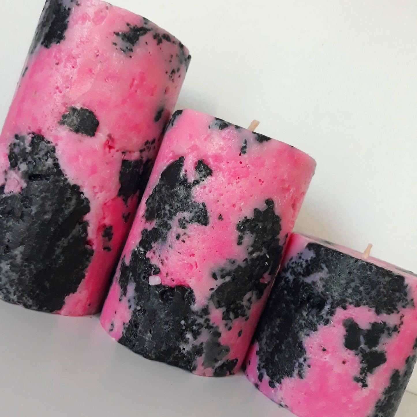 Pink and Black Pillar Candle. Pink Table Centerpiece. Pink Room Accessory. Pink Pank Gift Decore.