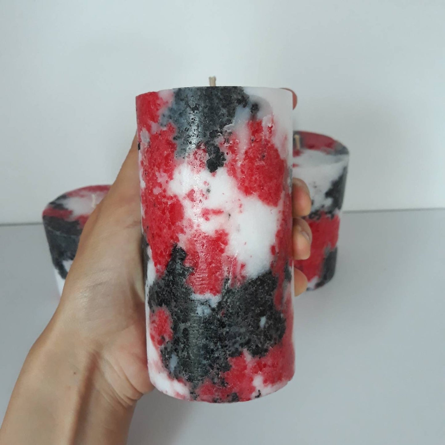 Black White Red Pillar Decorative candles. Unique pillar candles. Centerpiece candles