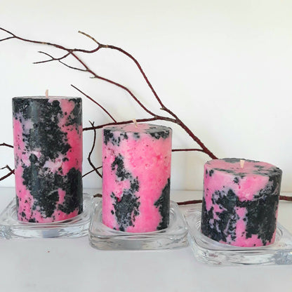 Pink and Black Pillar Candle. Pink Table Centerpiece. Pink Room Accessory. Pink Pank Gift Decore.