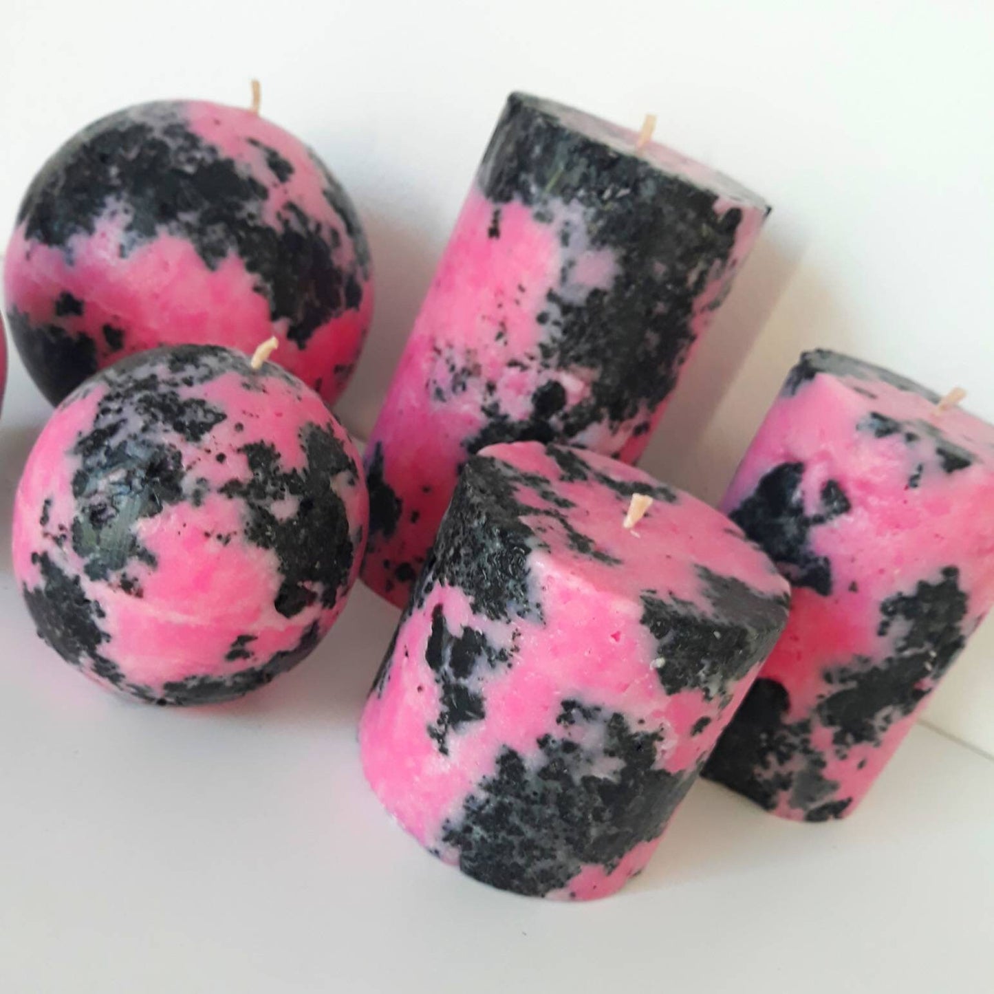 Pink and Black Pillar Candle. Pink Table Centerpiece. Pink Room Accessory. Pink Pank Gift Decore.