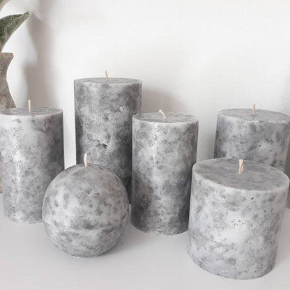Grey pillar candles Unique decorative candles with marble texture. Industrial style decor for office or home. Choose the size