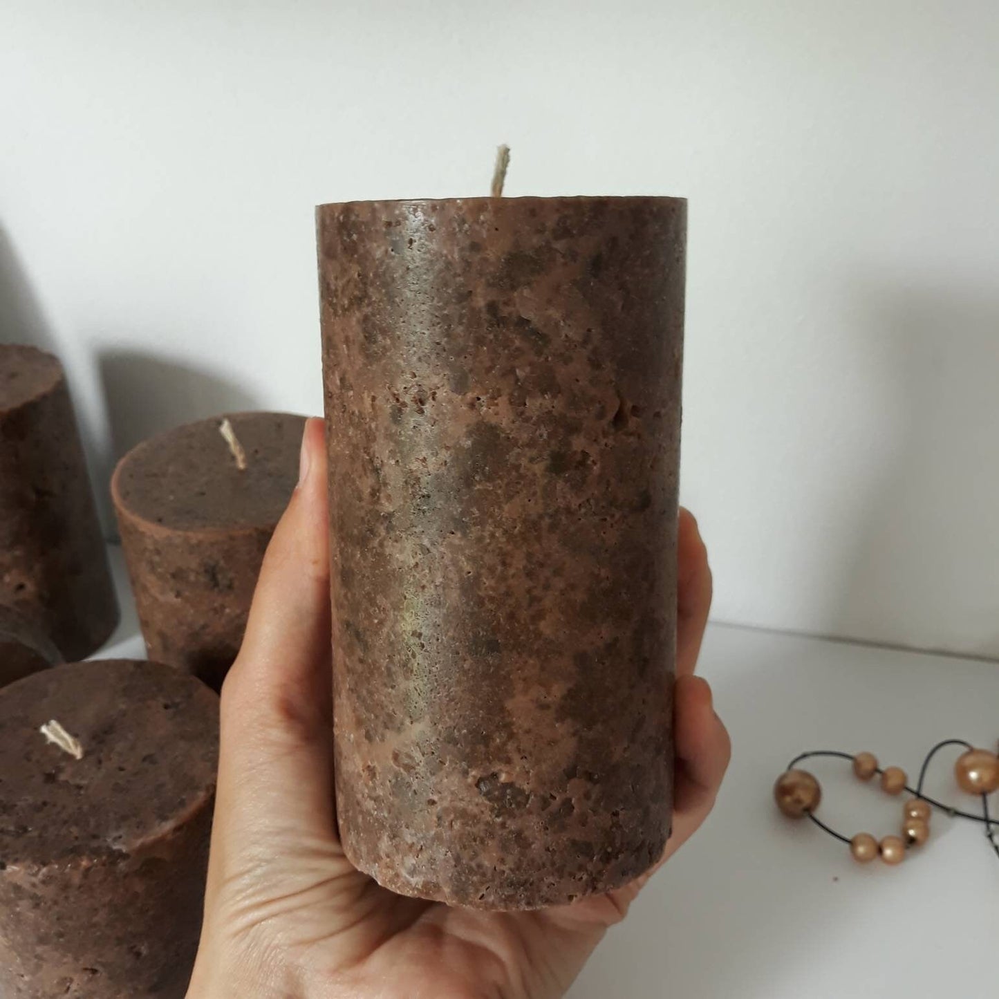 Dark Brown pillar candles. Decorative candles. Designer candles for brown centerpieces.