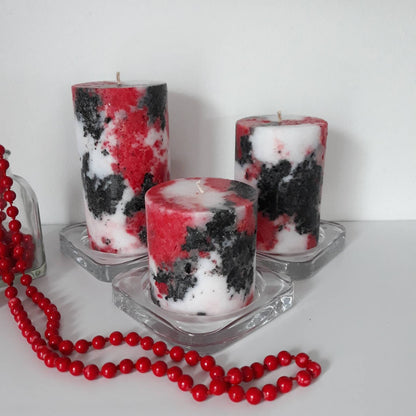Black White Red Pillar Decorative candles. Unique pillar candles. Centerpiece candles
