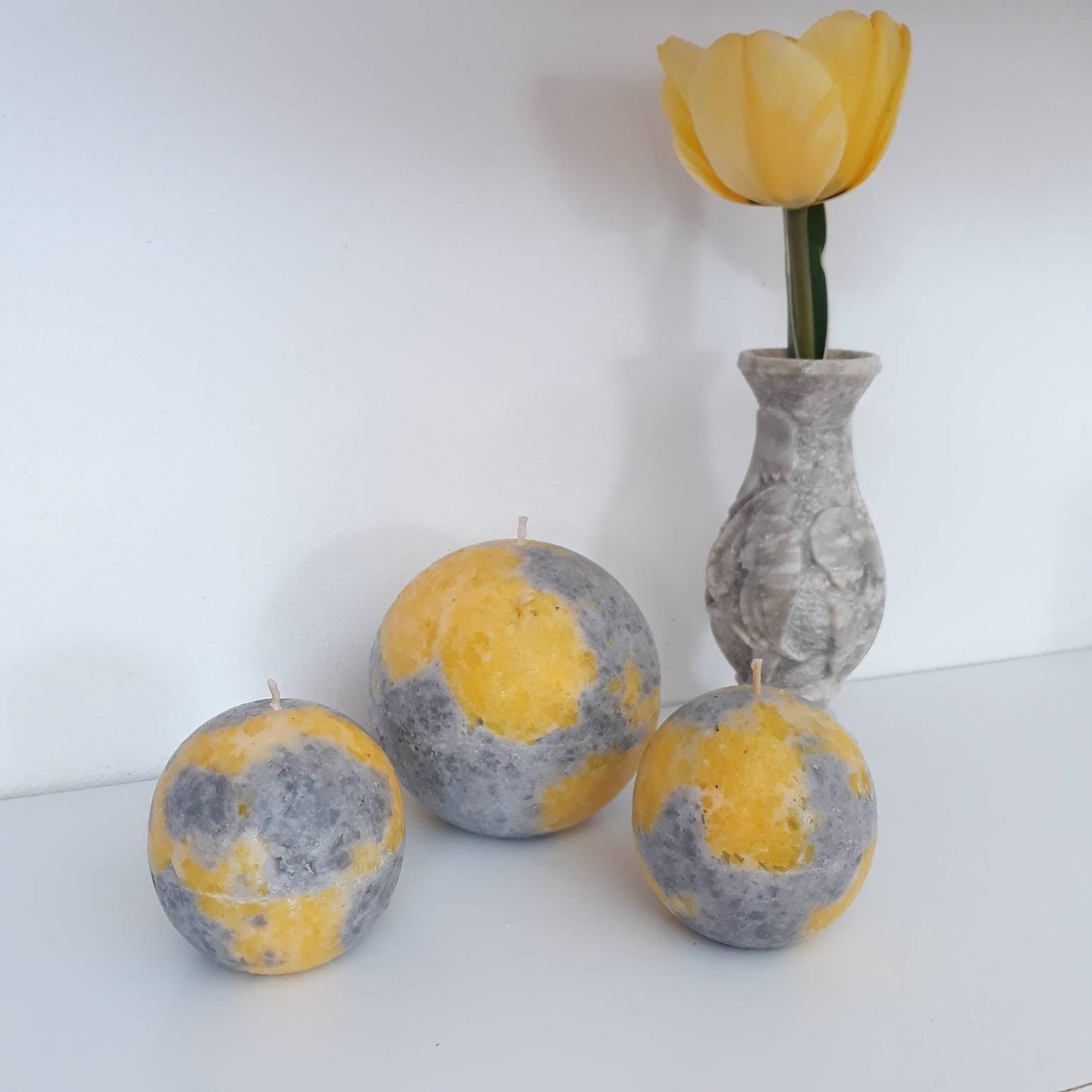 Yellow Gray Pillar Candles. Decorative candle for grey yellow decor, Designer candle, Gray candles, Yellow pillar candle. Choose a size