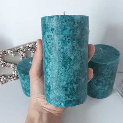 Teal Pillar Candle – Handmade Decorative Turquoise Candle, Unique Gift or Home Accent