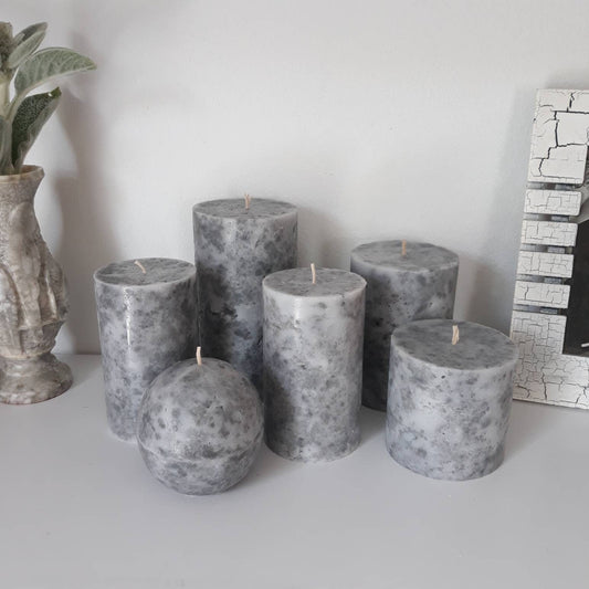Grey pillar candles Unique decorative candles with marble texture. Industrial style decor for office or home. Choose the size
