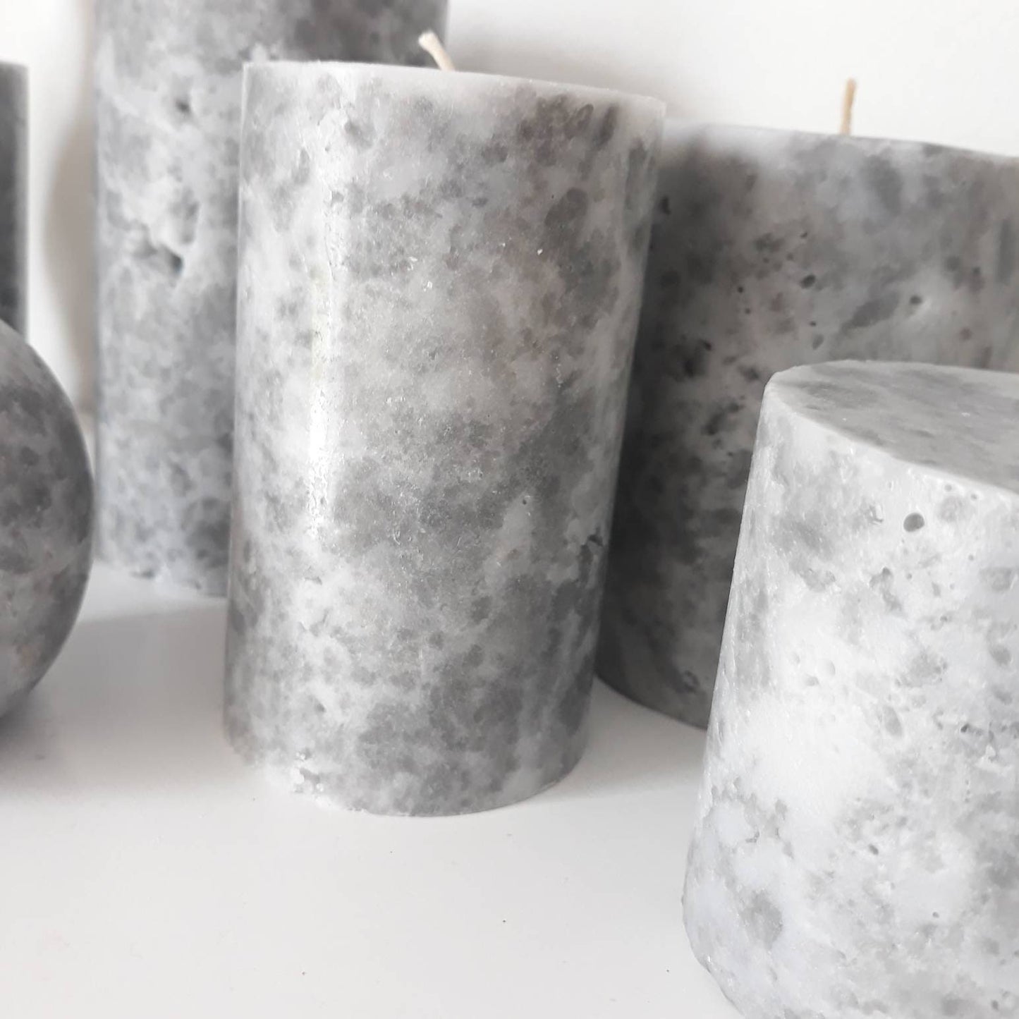 Grey pillar candles Unique decorative candles with marble texture. Industrial style decor for office or home. Choose the size