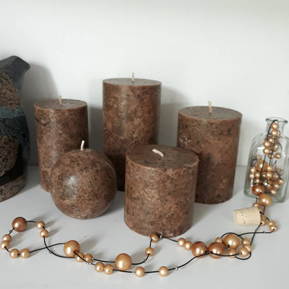 Dark Brown pillar candles. Decorative candles. Designer candles for brown centerpieces.