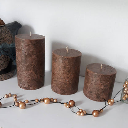 Dark Brown pillar candles. Decorative candles. Designer candles for brown centerpieces.