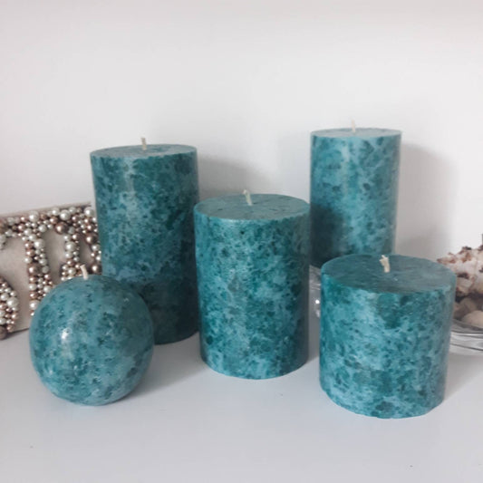 Teal Turquoise candles. Unique candle for turquoise home decor. Designer decorative candles.