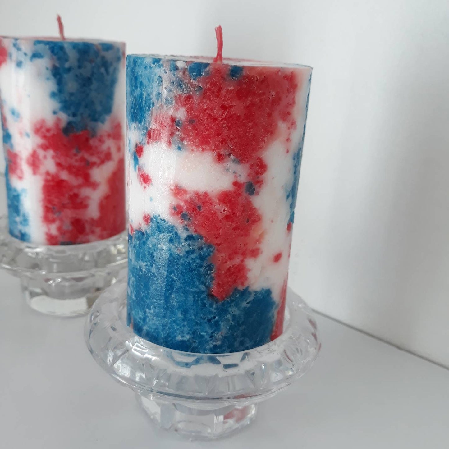 Unique pillar candles for patriotic decor. 4th of july home decor. Red white and blue independence day decor.