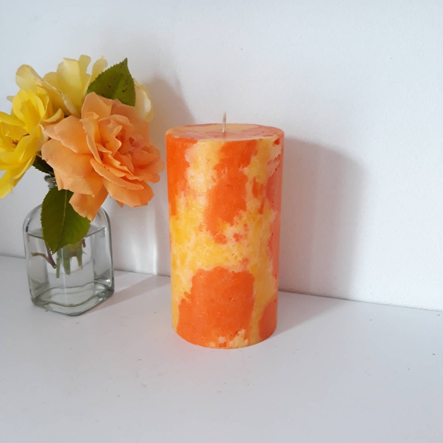 Orange and yellow pillar candles. Ball candles. Decorative candles. Choose the size.