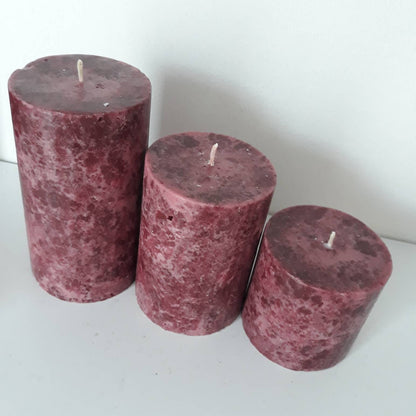 Burgundy decorative candles. Unique pillar candles for home decor.  Choose a size