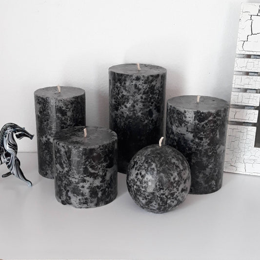 Black pillar candles. Unique decorative candles.