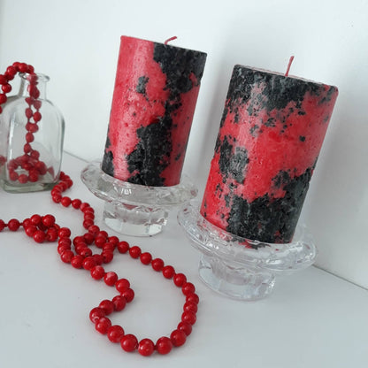 Black And Red Pillar Candles. Decorative candles. Halloween Candles. Goth Vampire Decor. Goth candles. Choose the size.