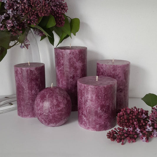 Purple pillar candles. Unique decorftive candles. Deep purple candles. Homemade candles. Magenta candle