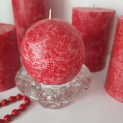 Red Pillar Candles. Decorative candles. Rose red candle. Unusual christmas candle