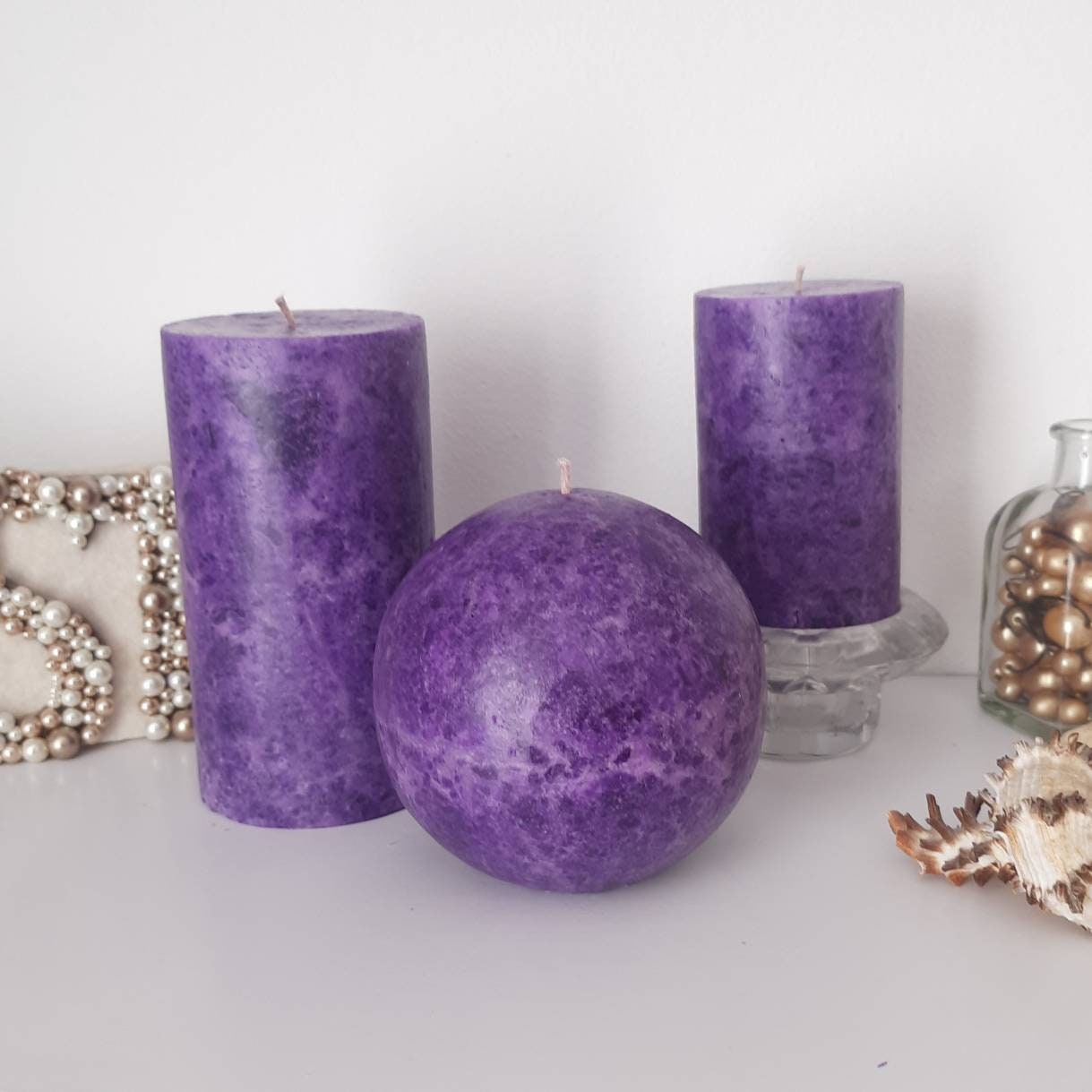 Dark Purple candle. Decorative candle. Pillar candle. Ball candle eggplant color. Choose size