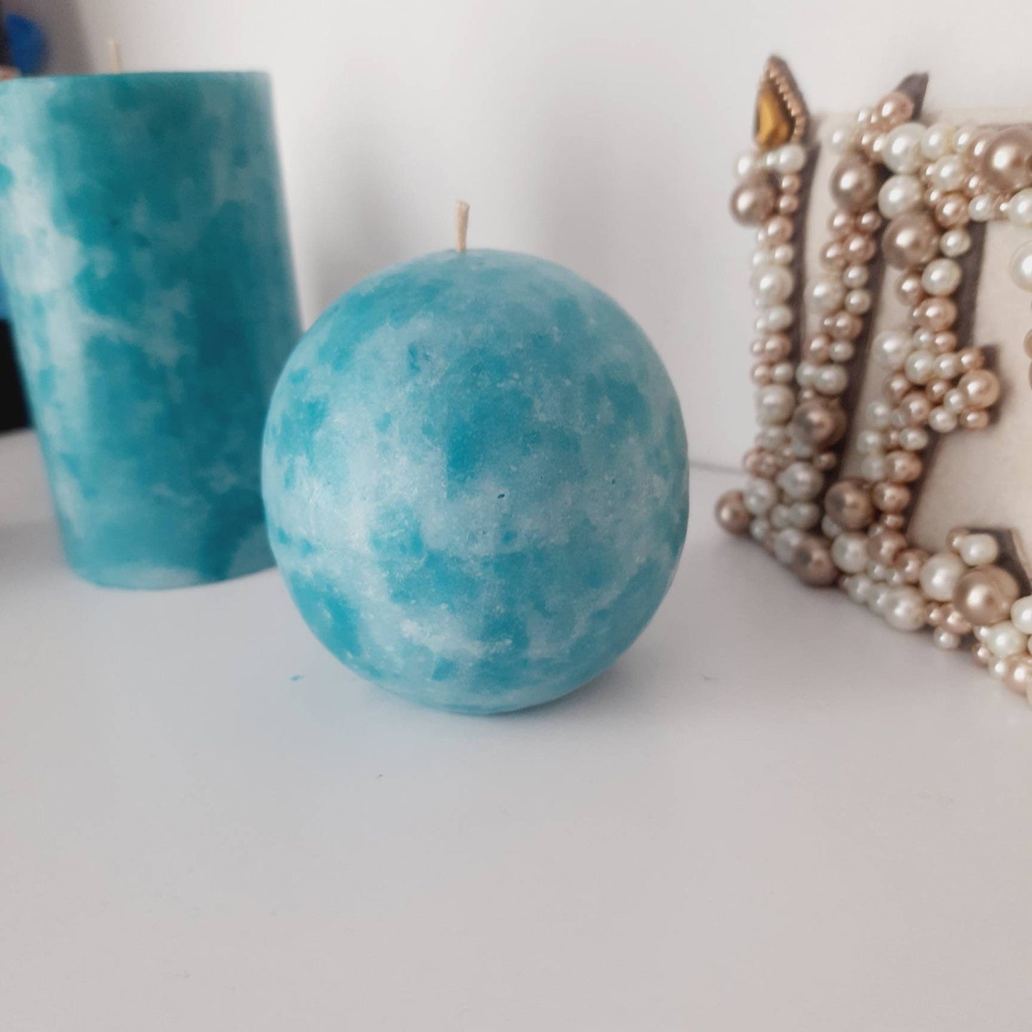 Aqua Pillar Candle – Light Teal Decorative Candle for Summer Vibes, Coastal Decor, or a Fresh Seasonal Gift