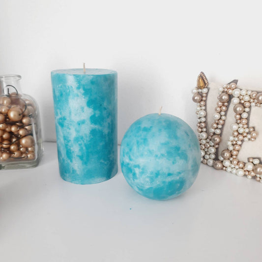 Light Teal Turquoise candles. Aqua pillar candle Decorative candles. Unique candle for teal home decor