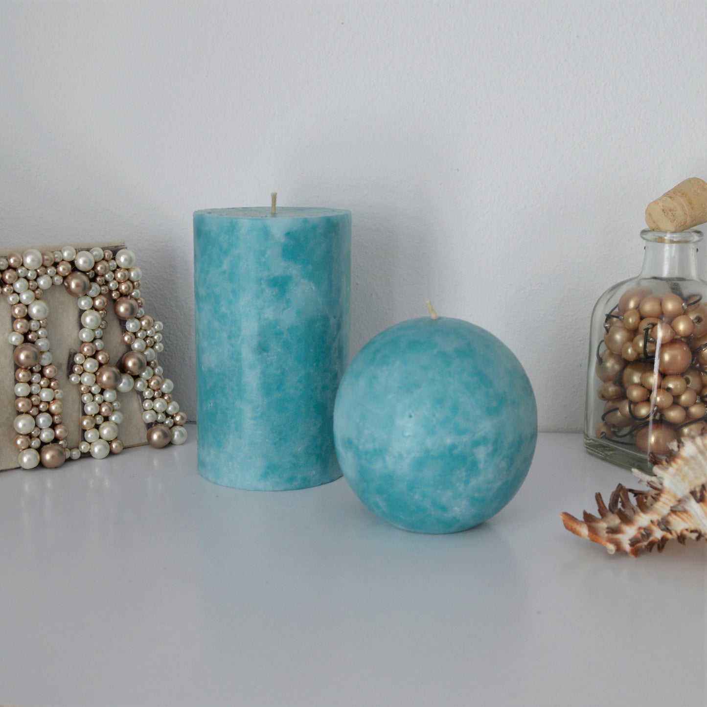 Aqua Pillar Candle – Light Teal Decorative Candle for Summer Vibes, Coastal Decor, or a Fresh Seasonal Gift