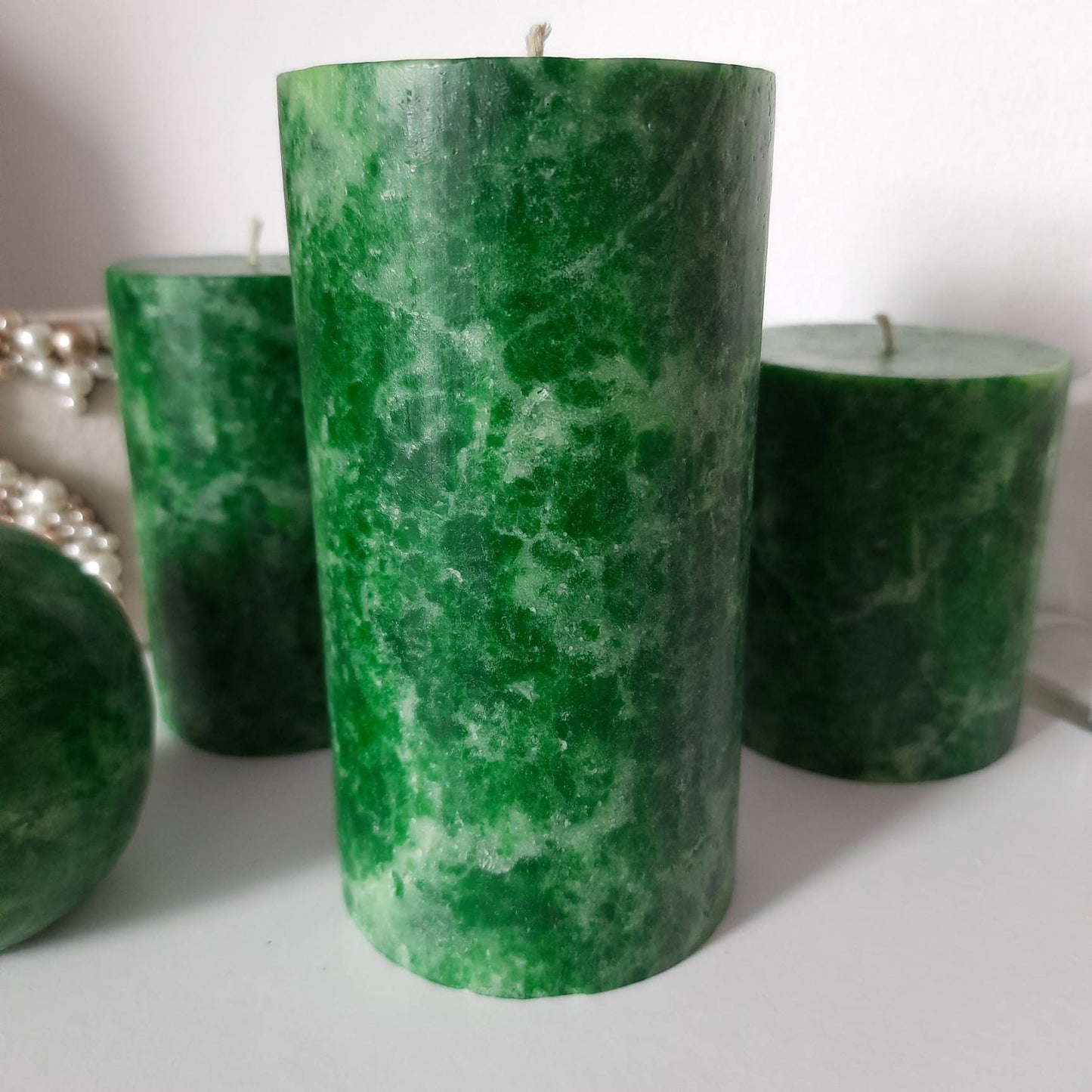 Emerald green pillar candles. Unique candles for emerald green decor. Dark green candle. Christmas candles