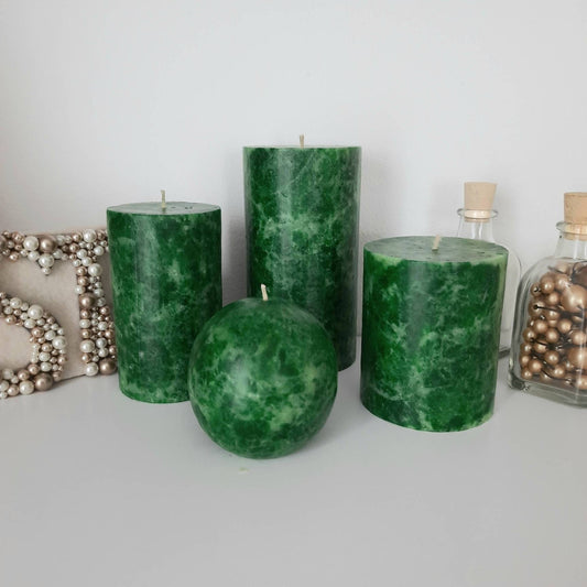 Emerald green pillar candles. Unique candles for emerald green decor. Dark green candle. Christmas candles