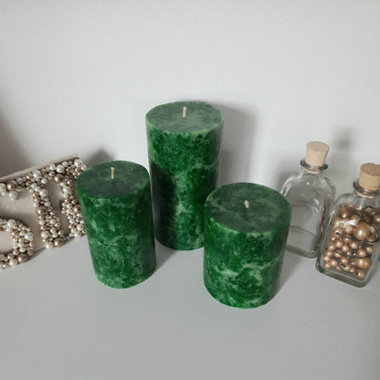 Emerald green pillar candles. Unique candles for emerald green decor. Dark green candle. Christmas candles