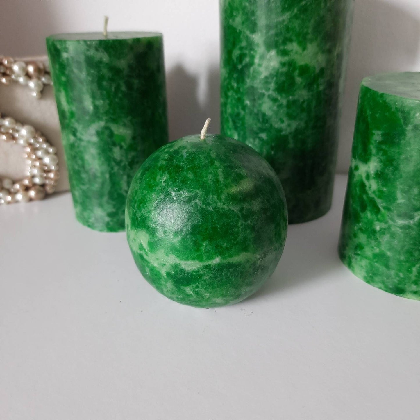 Emerald green pillar candles. Unique candles for emerald green decor. Dark green candle. Christmas candles