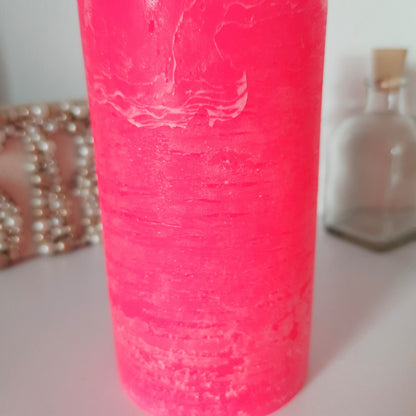 Hot Pink candle. Pink decorative candles. Pink pillar candles. Neon pink home decor. Rustic candles. Unscented candles. Choose the size.