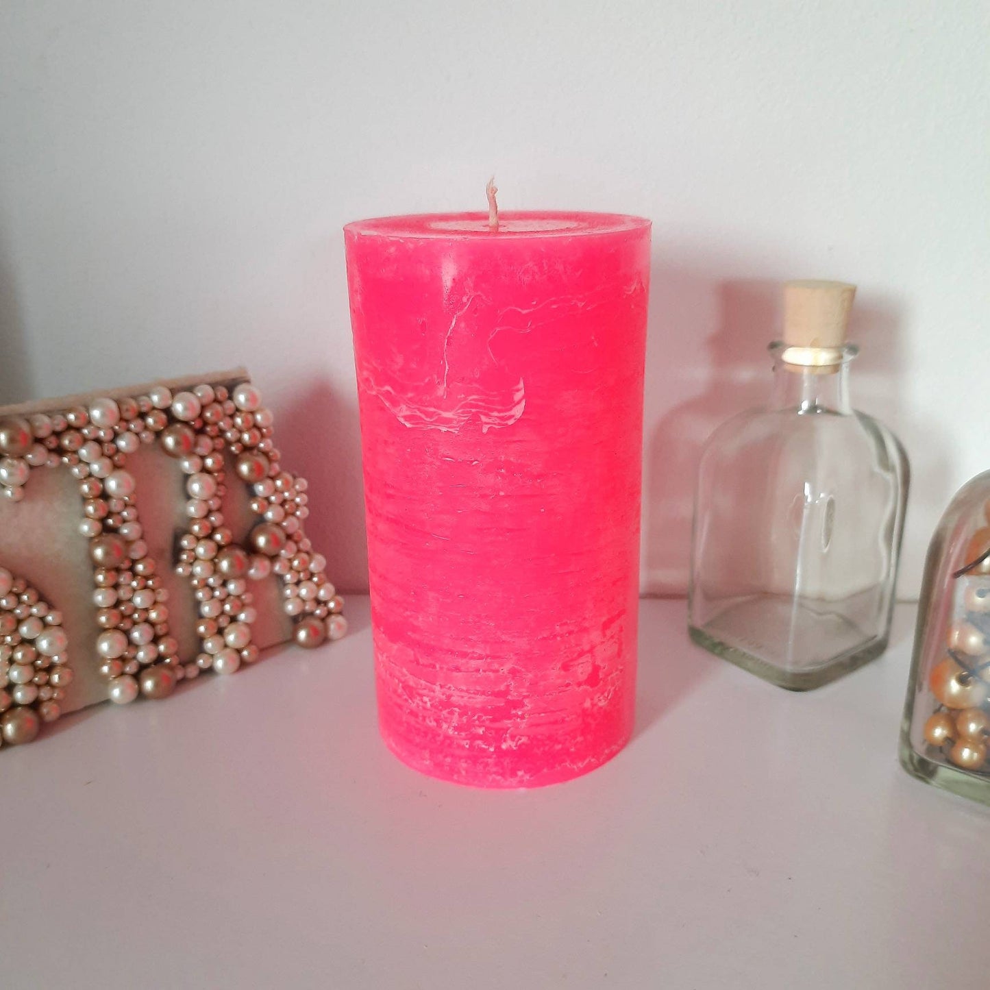 Neon home decor. Neon pillar candles.Hot green pink orange yellow candle.  Coquette room decor. Rustic decorative candles. Choose the size.